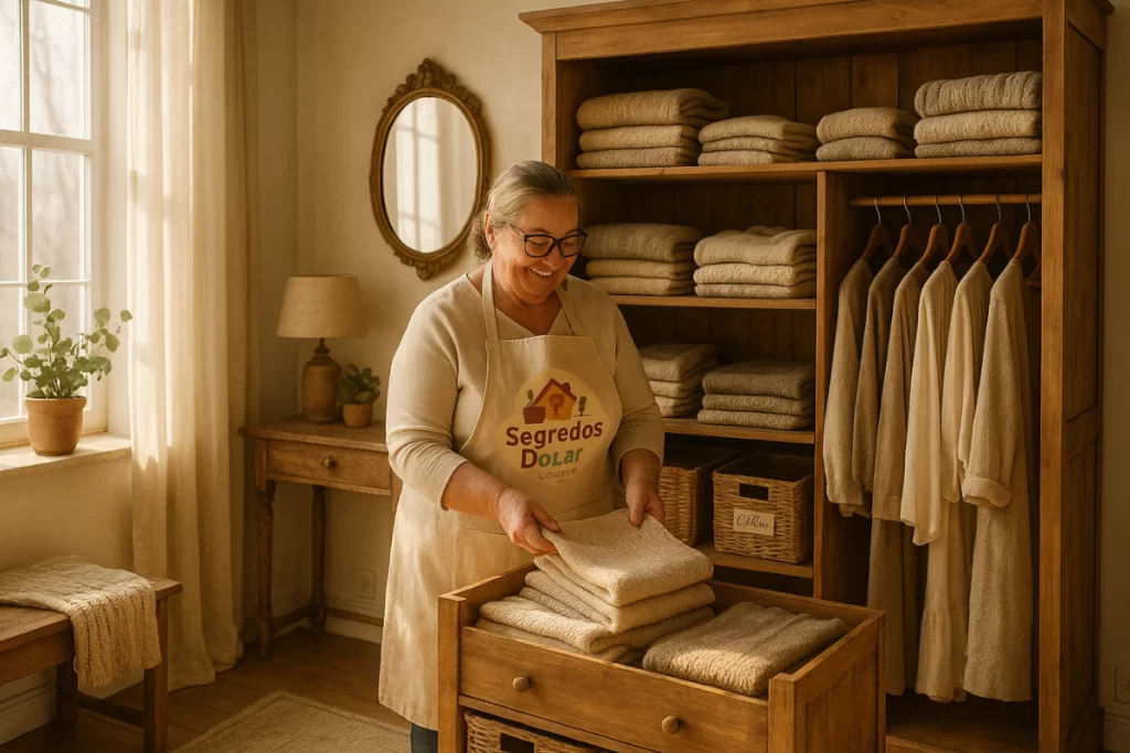 Segredos do Lar - Imagem Criada por IA | Sora - Organizar Guarda-Roupa
